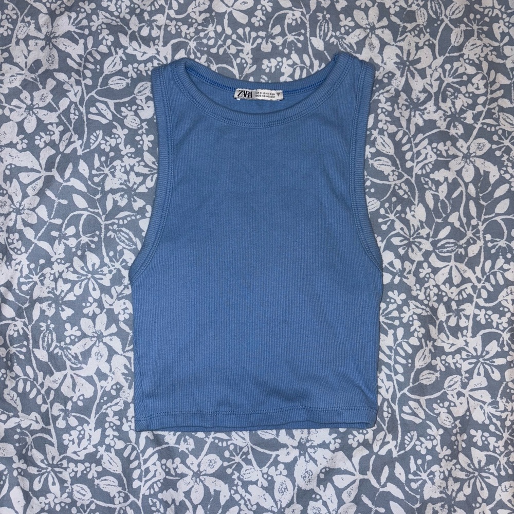 Zara Blue Sleeveless Crop Top
